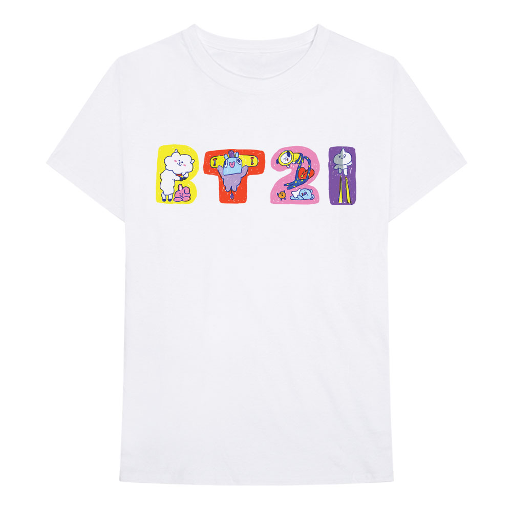 Tričko BTS - Doodle Letters, Unisex,Biela,L