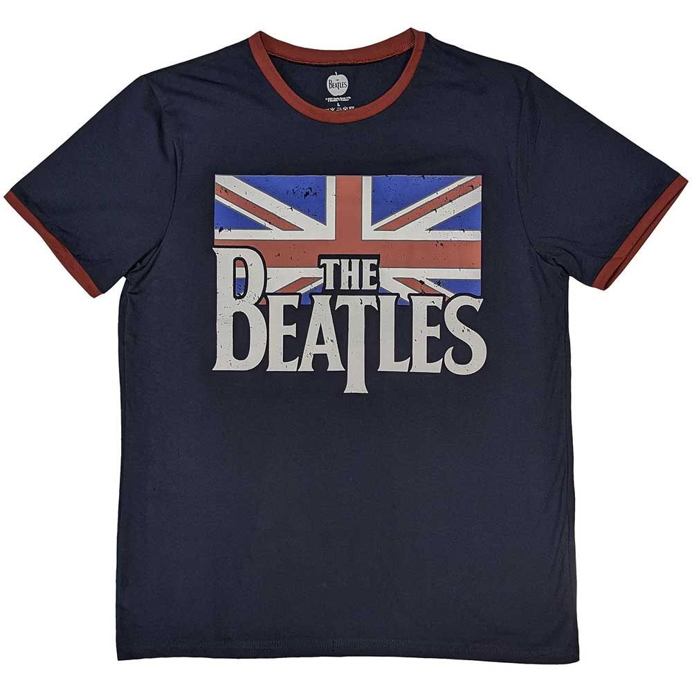 Tričko The Beatles - Drop T Logo & Vintage Flag, Unisex,Modrá,S