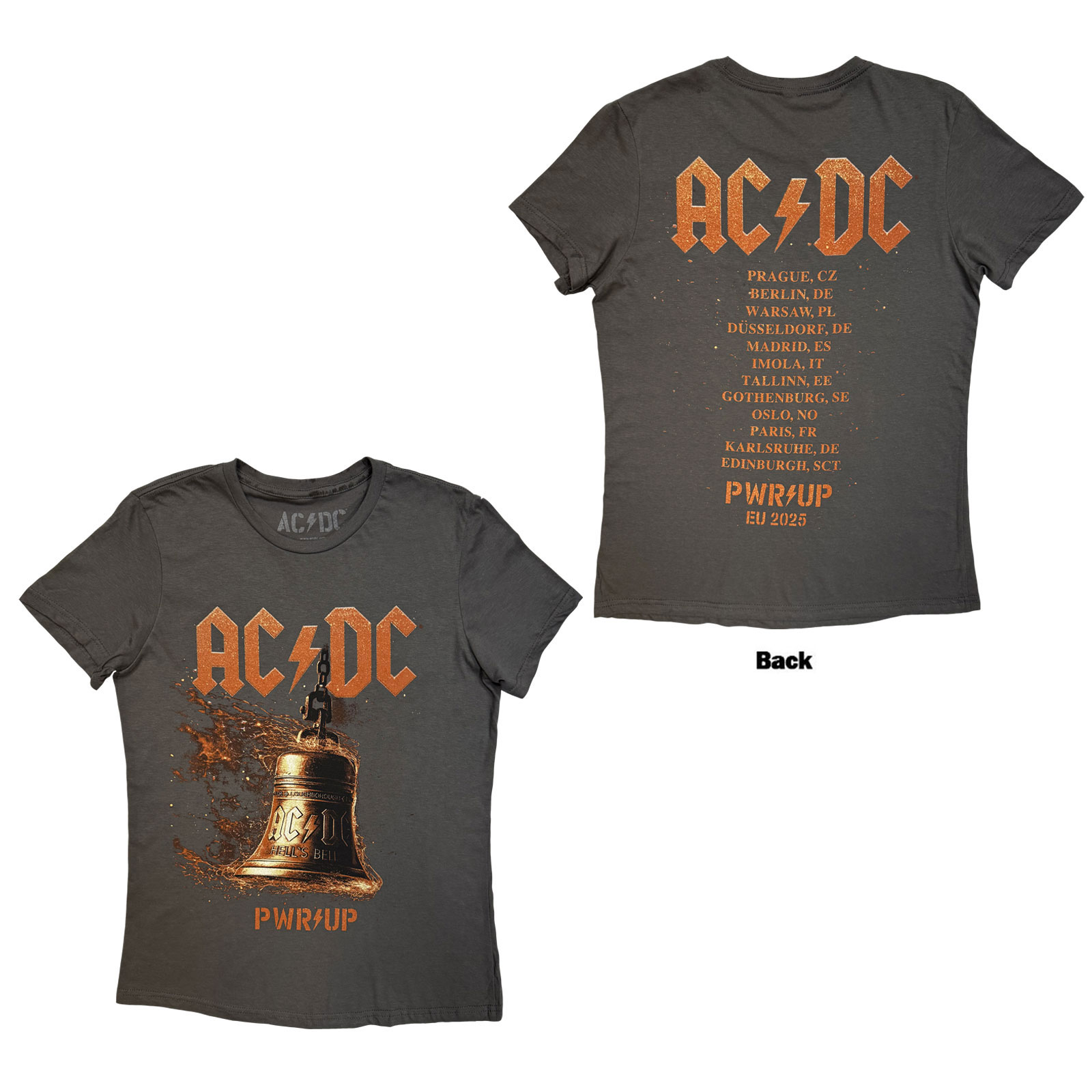 Tričko AC/DC - Bell Lightning EU Tour '25, Žena,Šedá,XXL