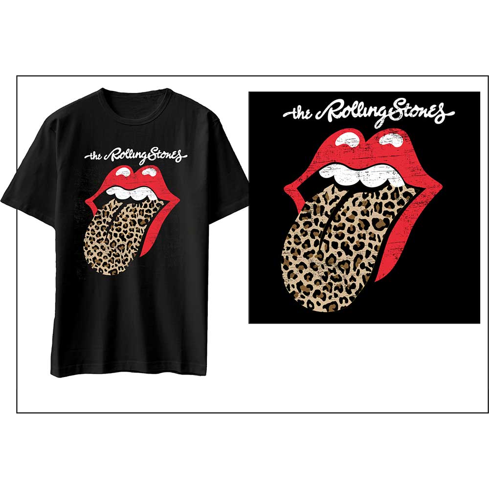 Tričko The Rolling Stones - Leopard Print Tongue, Unisex,Čierna,XL