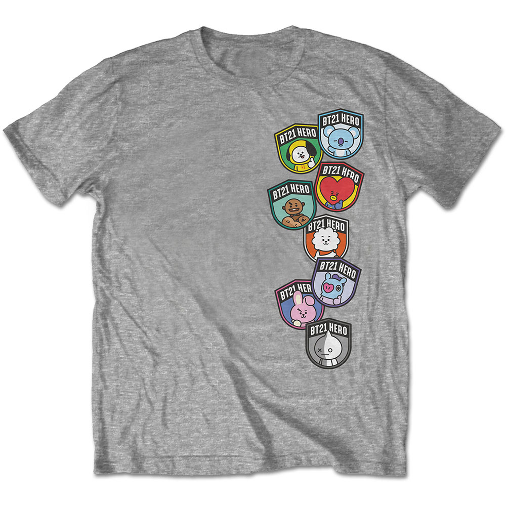 Tričko BTS - Badges, Unisex,Šedá,L