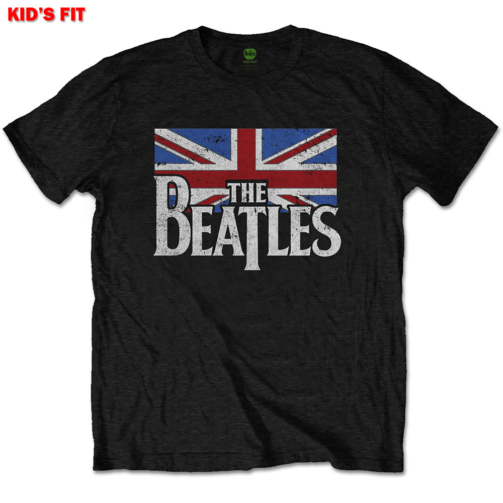Tričko The Beatles - Dop T Logo & Vintage Flag, Dieťa,Čierna,11 – 12 rokov