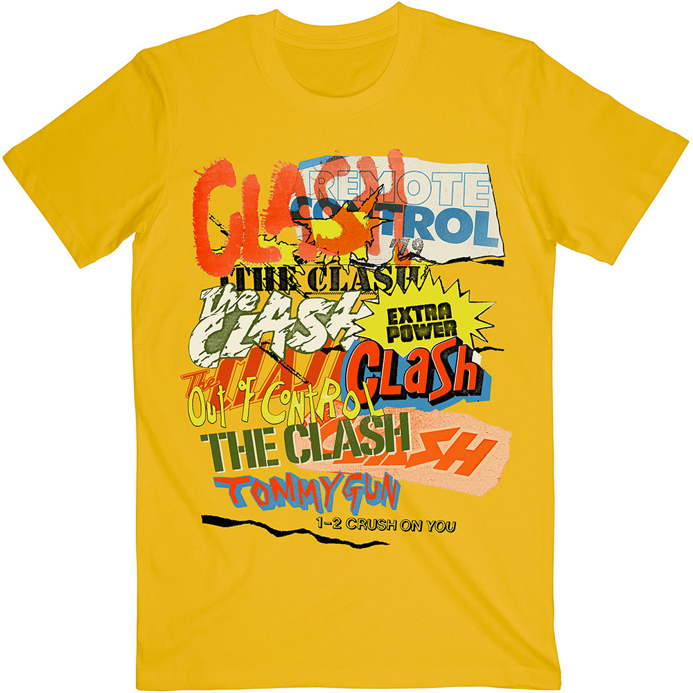 Tričko The Clash - Singles Collage Text, Unisex,Žltá,XXL