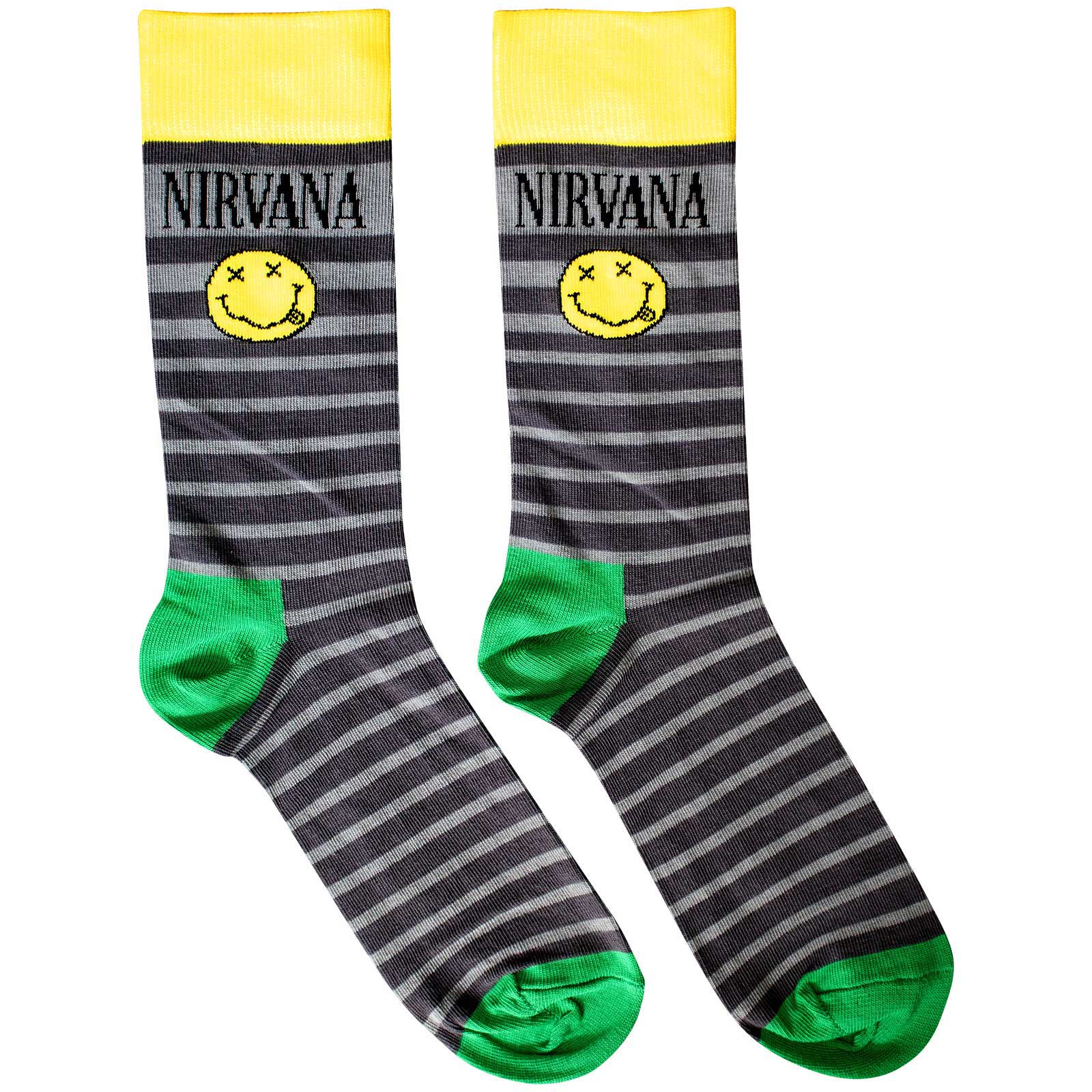 Ponožky Nirvana - Happy Face & Logo Stripes, Unisex,Šedá,UK 7 - 11