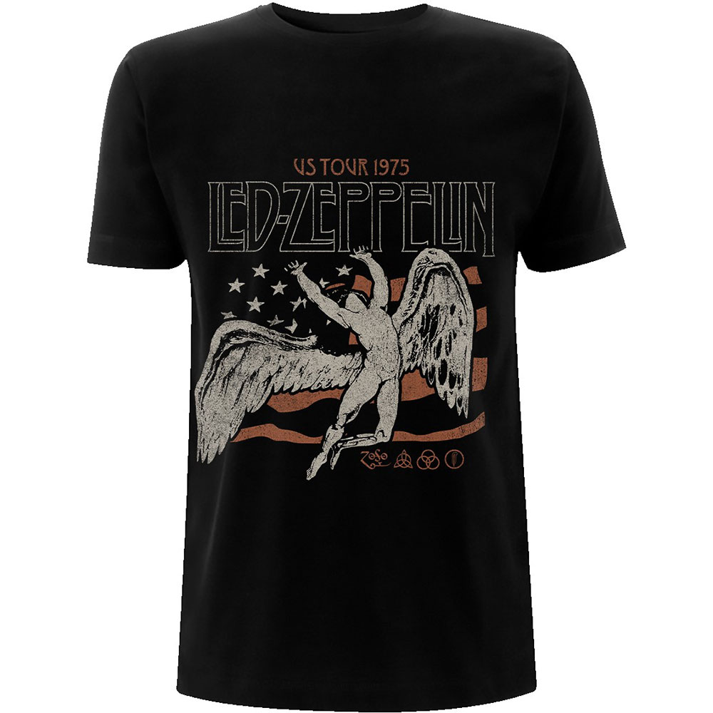 Tričko Led Zeppelin - US 1975 Tour Flag, Unisex,Čierna,XXL