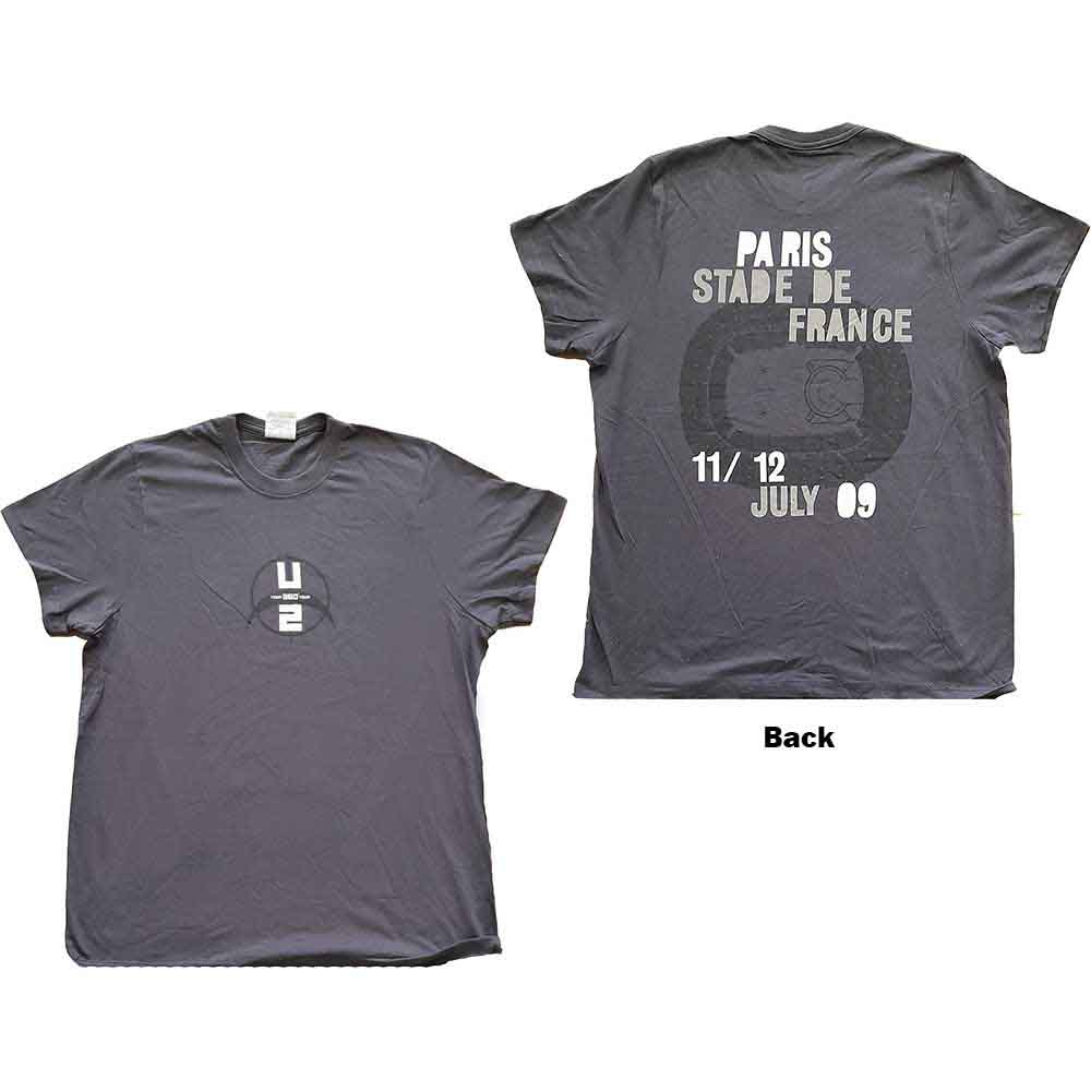 Tričko U2 - 360 Degree Tour Paris 2009, Unisex,Šedá,M
