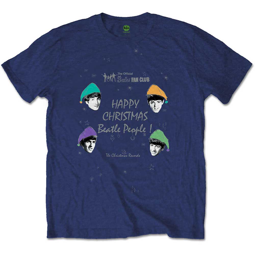 Tričko The Beatles - Happy Christmas, Unisex,Modrá,XL