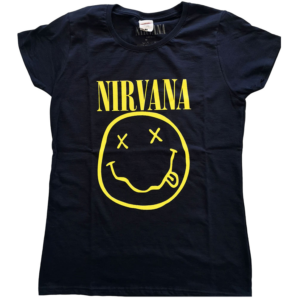 Tričko Nirvana - Yellow Smiley, Žena,Modrá,XXL