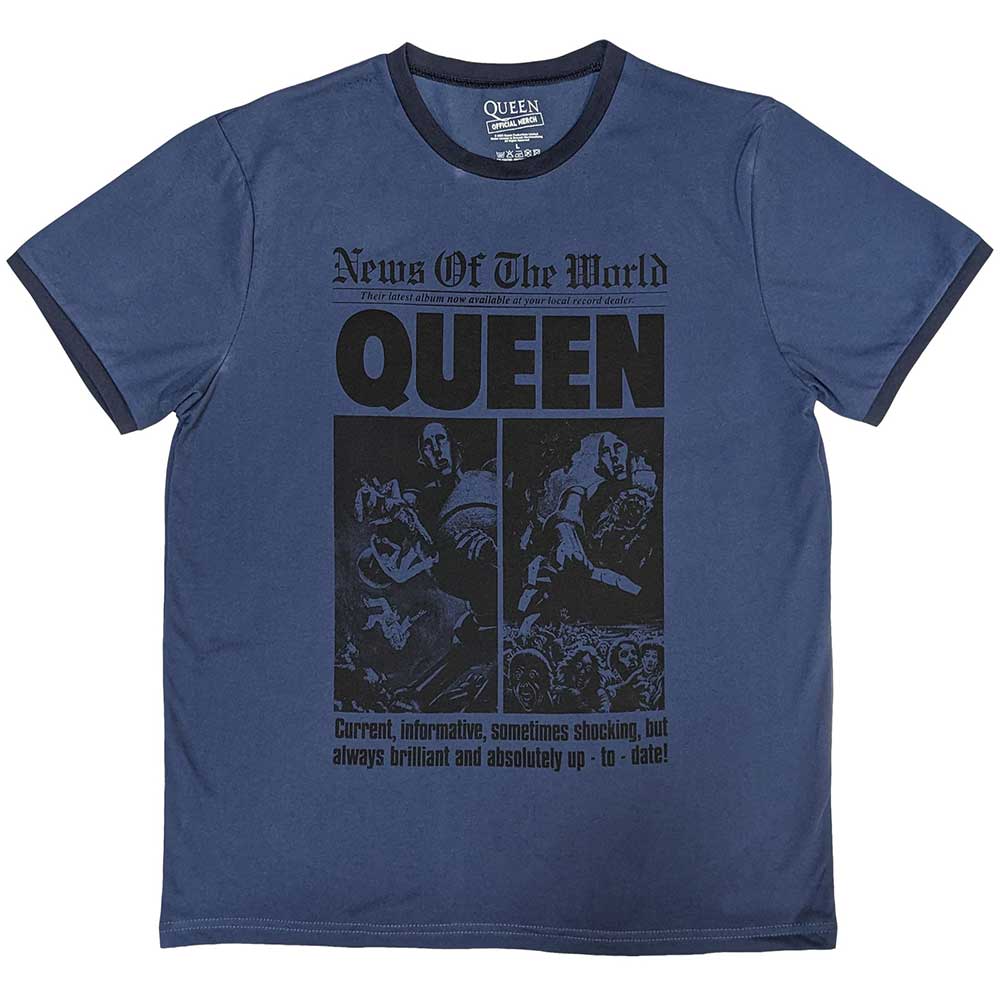 Tričko Queen - News of the World 40th Front Page, Unisex,Modrá,XXL
