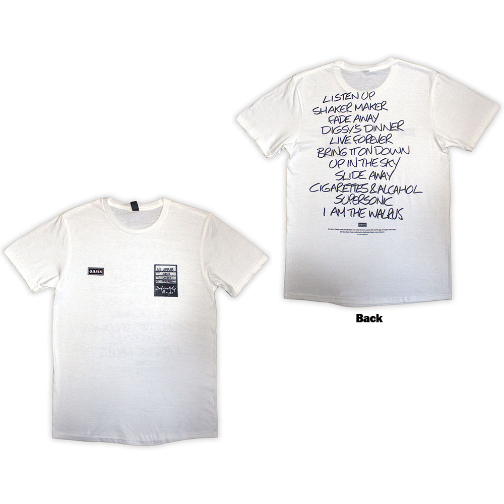 Tričko Oasis - Definitely Maybe AAA Setlist, Unisex,Biela,XXL