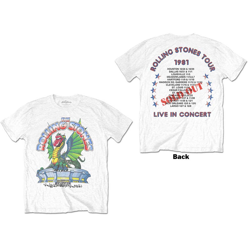 Tričko The Rolling Stones - 81 Tour Dragon, Unisex,Biela,XXL