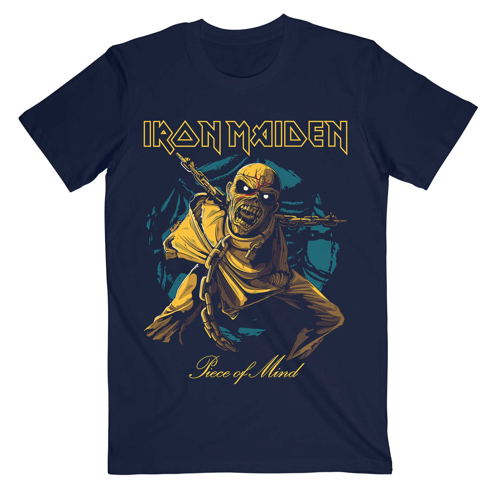 Tričko Iron Maiden - Piece of Mind Gold Eddie, Unisex,Modrá,XXL