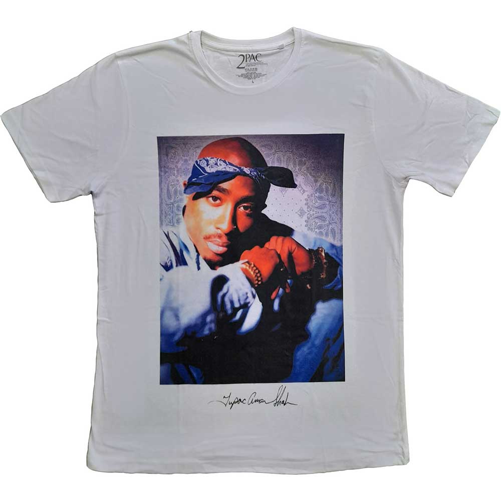 Tričko 2Pac - Blue Bandana, Unisex,Biela,XXL