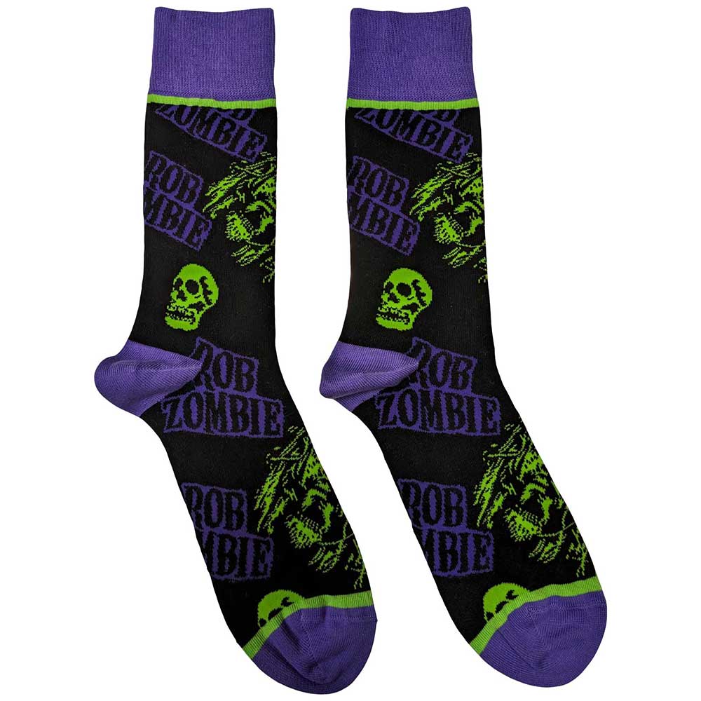 Ponožky Rob Zombie - Skull Face Green/Purple, Unisex,Čierna,UK 7 - 11