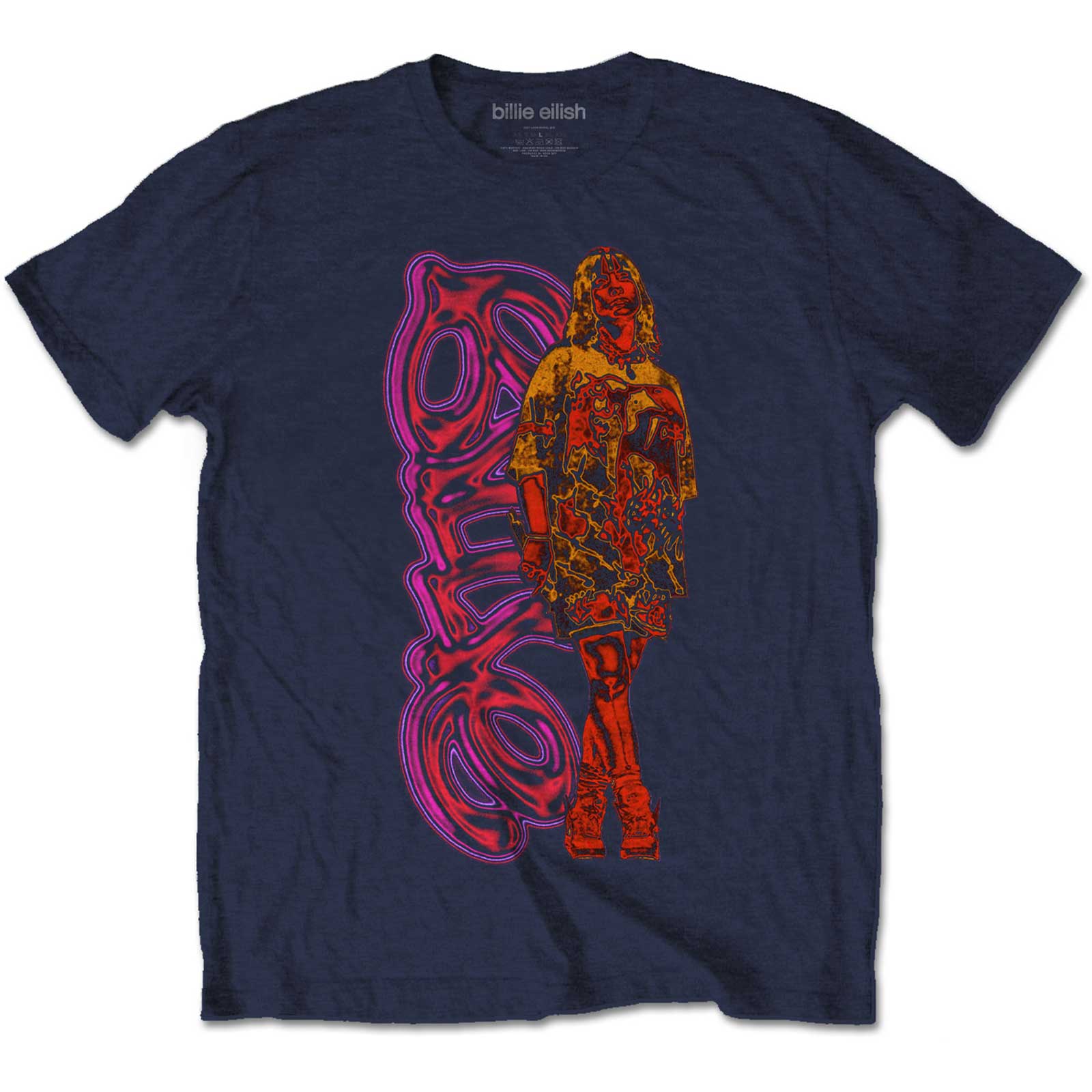 Tričko Billie Eilish - Neon Logo & Billie, Unisex,Modrá,XXL