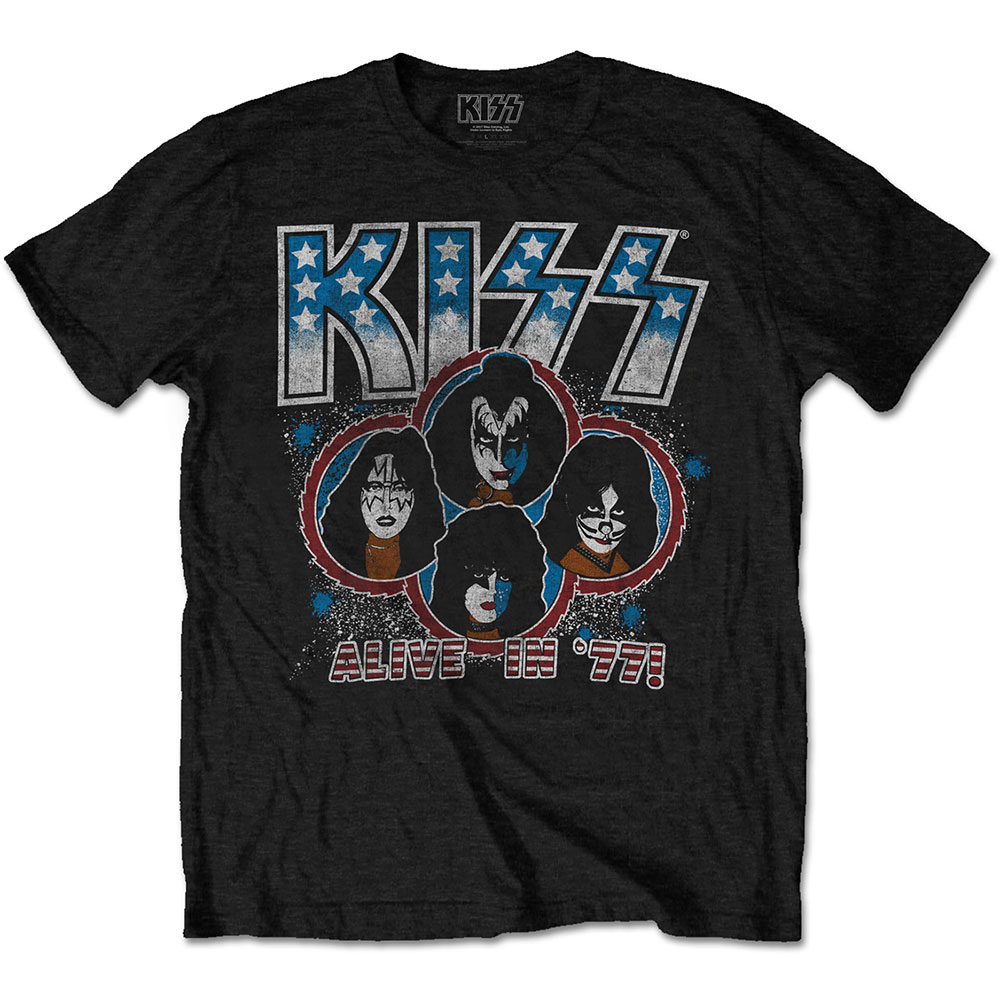 Tričko Kiss - Alive In '77, Unisex,Čierna,XXL