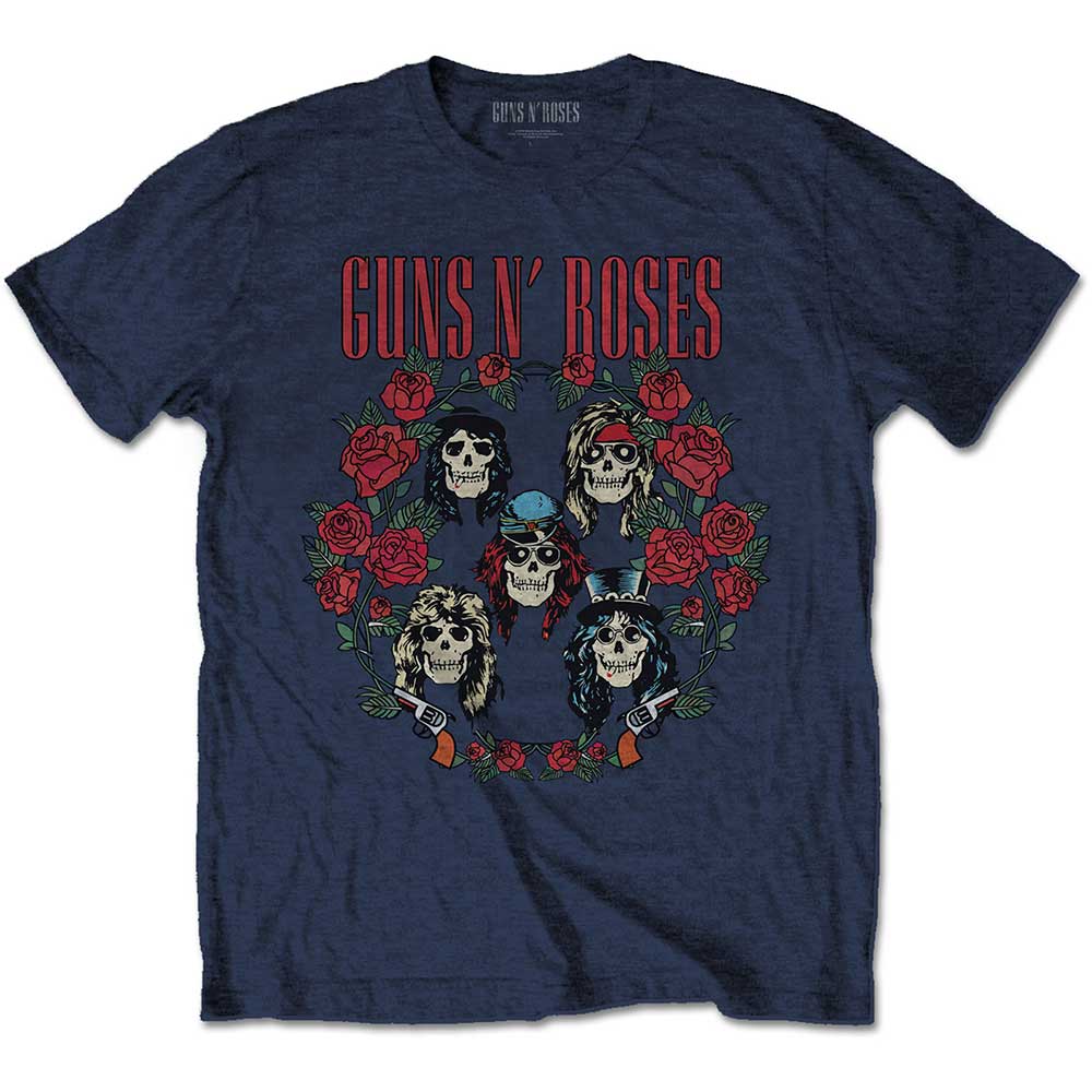 Tričko Guns N’ Roses - Skulls Wreath, Unisex,Modrá,XXL