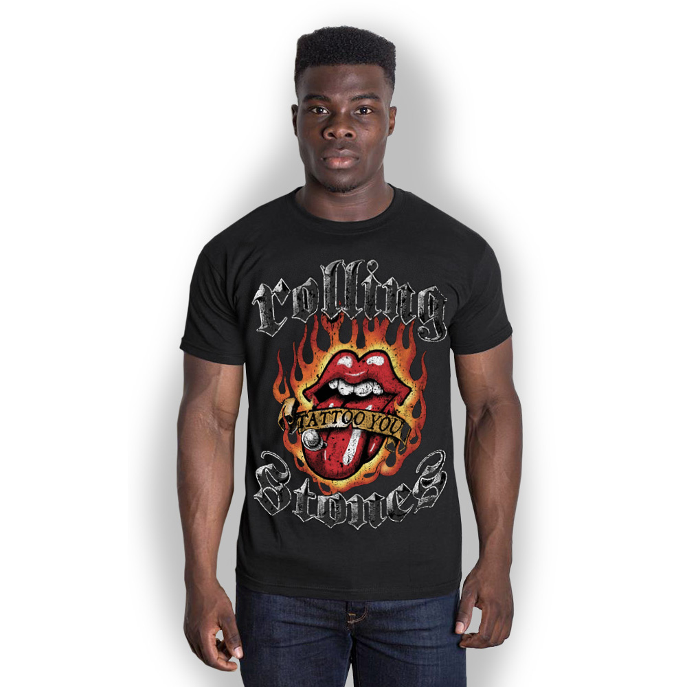 Tričko The Rolling Stones - Flaming Tattoo Tongue, Unisex,Čierna,XL