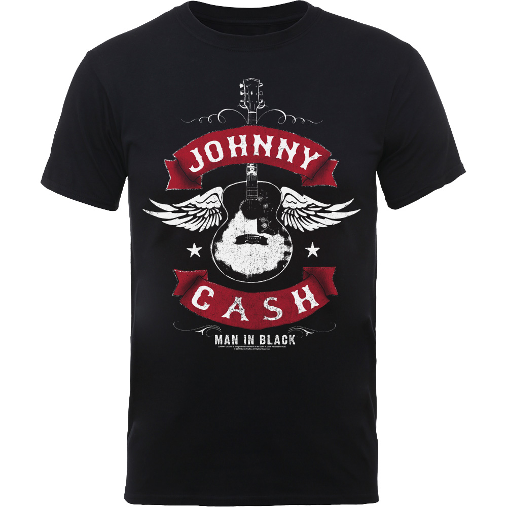 Tričko Johnny Cash - Winged Guitar, Unisex,Čierna,XXL