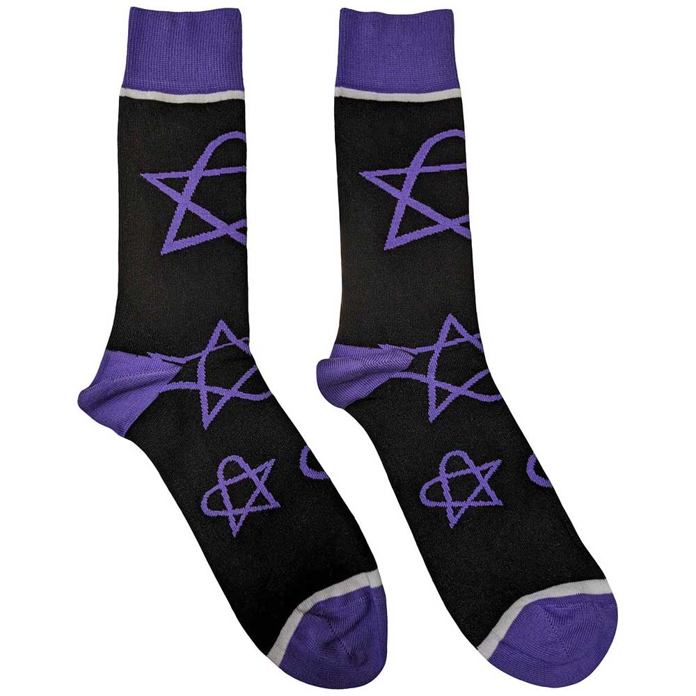 Ponožky HIM - Purple Heartagrams, Unisex,Čierna,UK 7 - 11