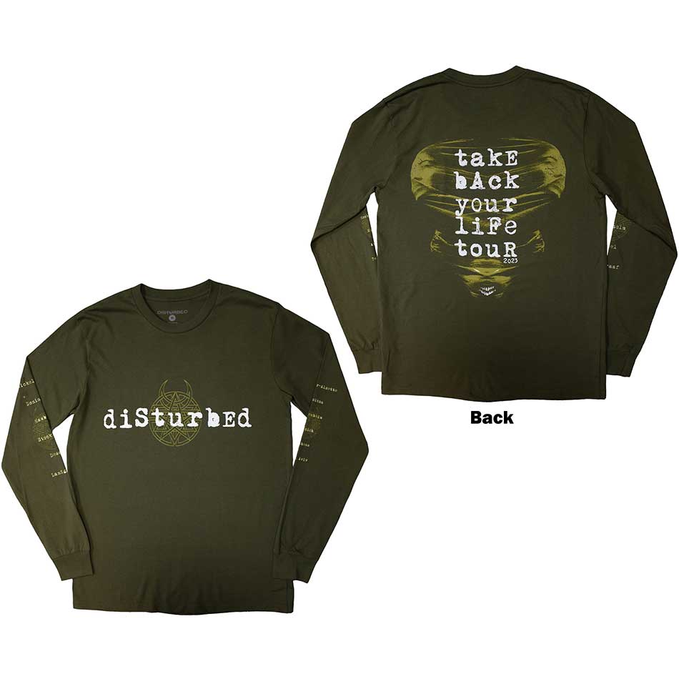 Tričko s dlhým rukávom DISTURBED - European Tour '23 Take Back, Unisex,Zelená,XXL