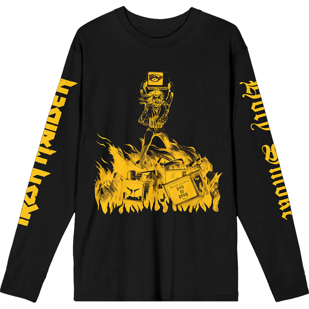 Tričko s dlhým rukávom Iron Maiden - Holy Smoke Isolated Yellow, Unisex,Čierna,XXL