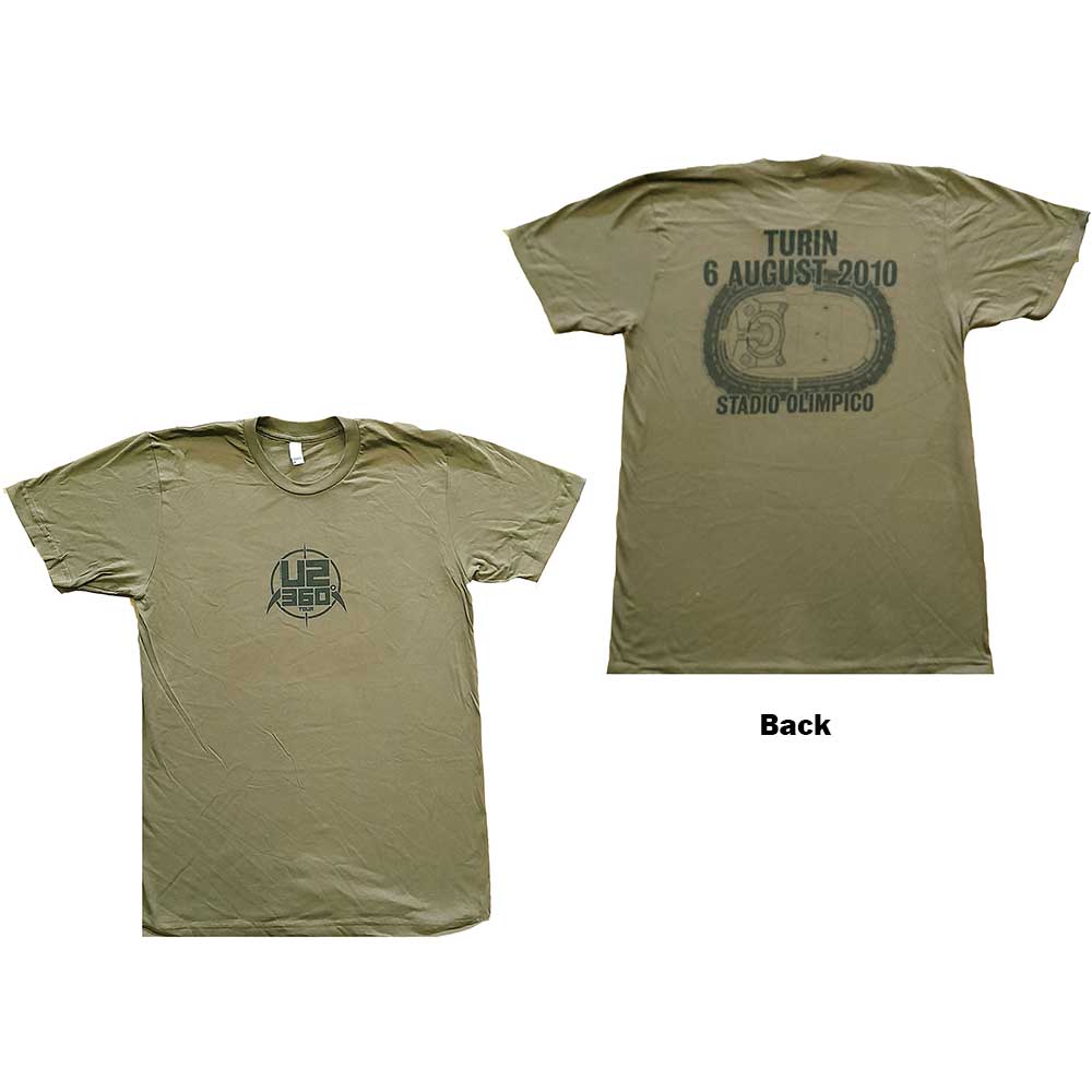 Tričko U2 - 360 Degree Tour Turin 2010, Unisex,Zelená,L