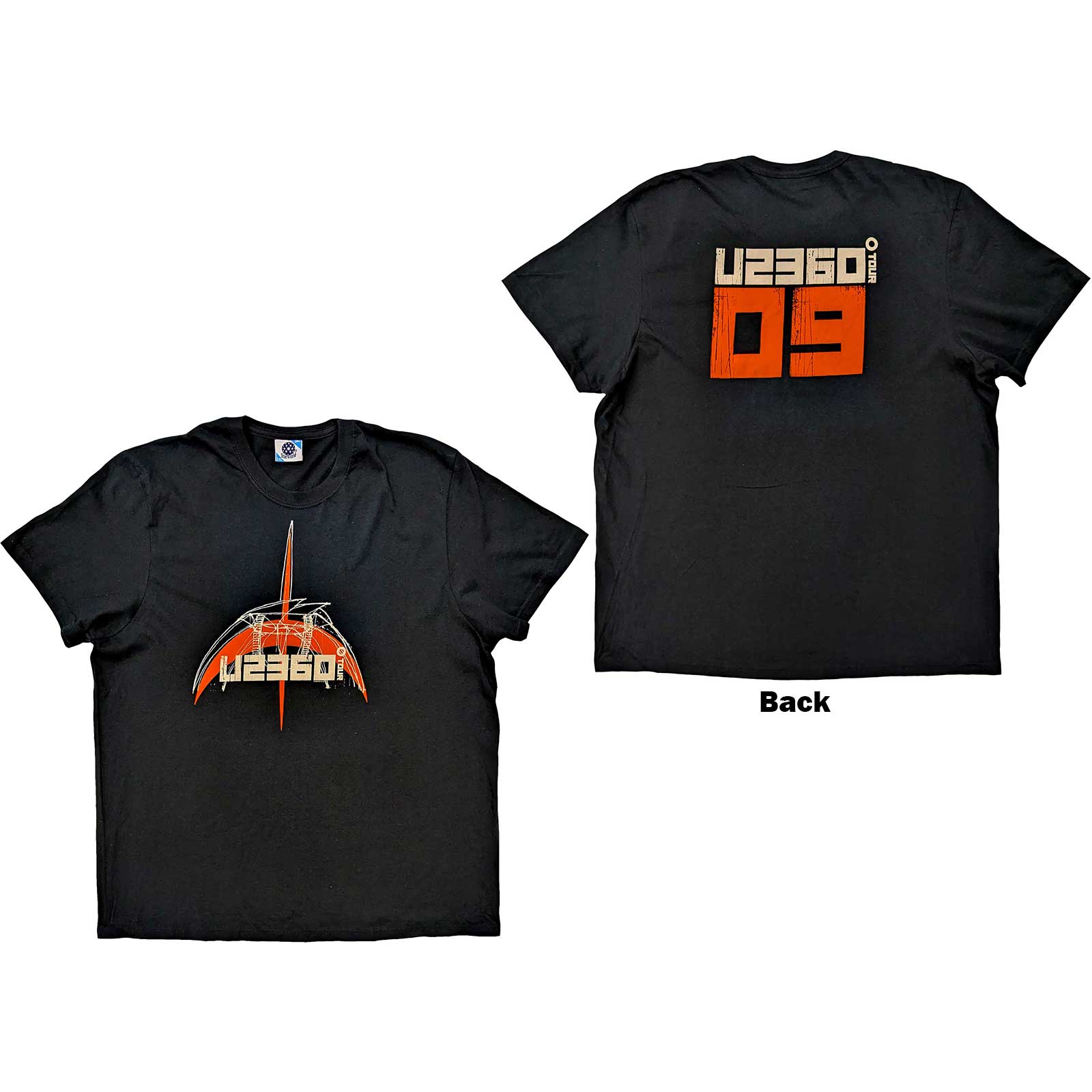 Tričko U2 - 360 Degree Tour 2009 Orange Logo, Unisex,Čierna,XXL