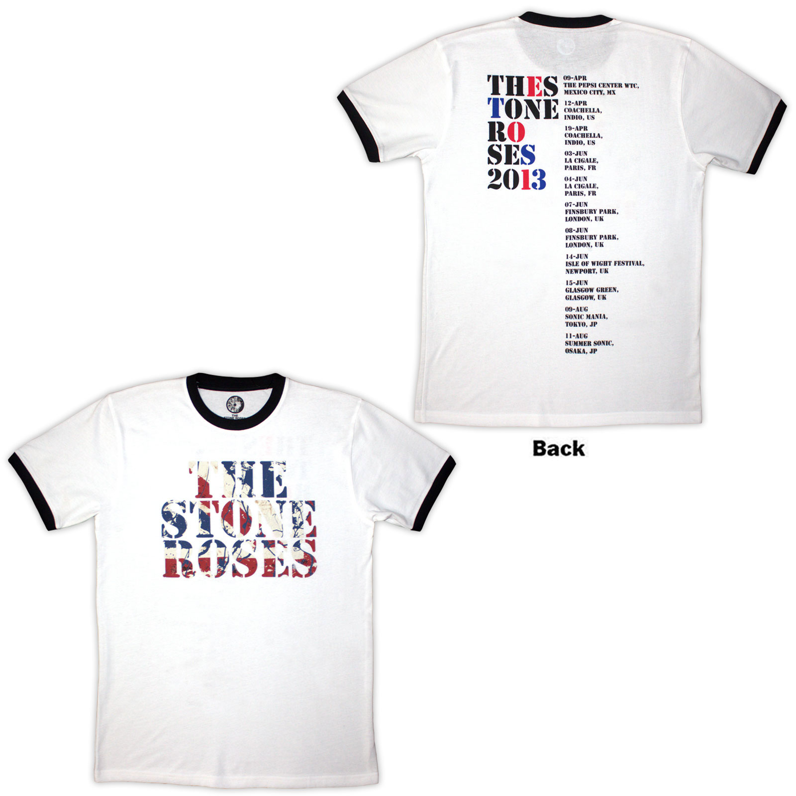 Tričko The Stone Roses - 2013 Tour Ringer, Unisex,Biela,XXL