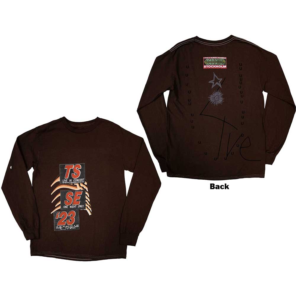 Tričko s dlhým rukávom Travis Scott - Summer Run 2023 Stockholm, Unisex,Hnedá,XXL