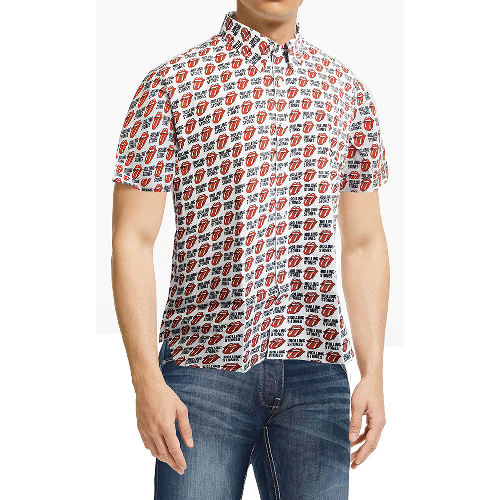 Košeľa The Rolling Stones - Tongue and Text, Unisex,Biela,XXL