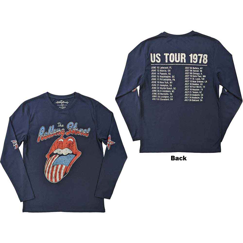 Tričko s dlhým rukávom The Rolling Stones - US Tour '78, Unisex,Modrá,XXL