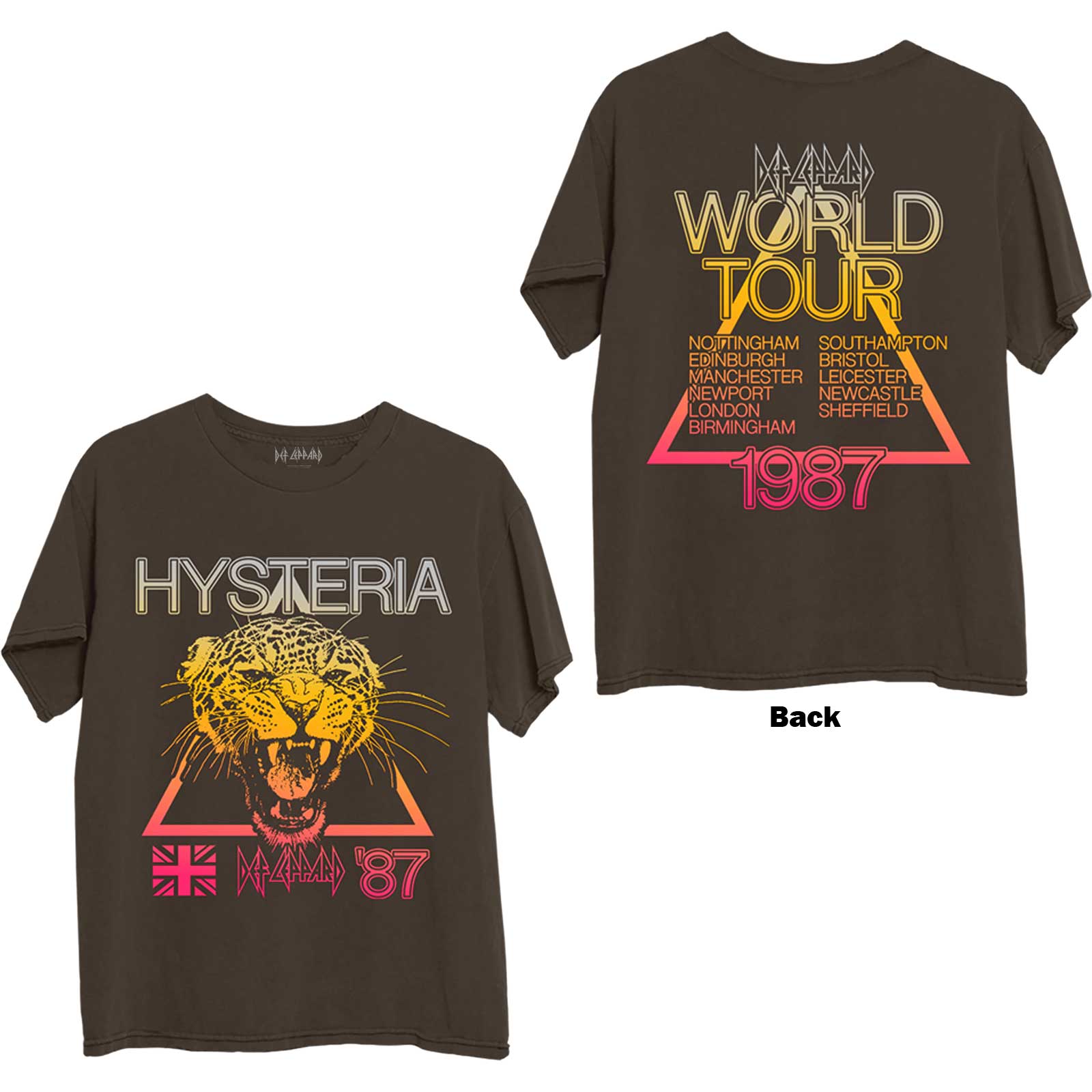 Tričko Def Leppard - Hysteria World Tour, Unisex,Hnedá,XXL