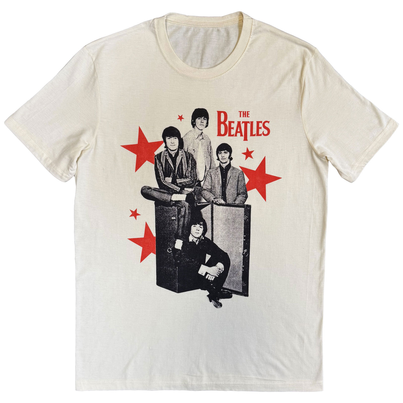 Tričko The Beatles - Red Stars, Unisex,Natural,XXL
