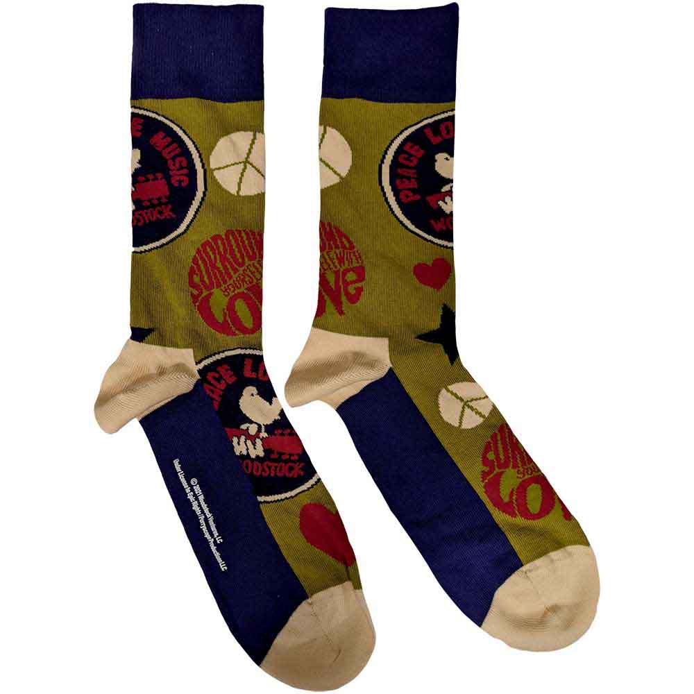 Ponožky Woodstock - Peace - Love - Music, Unisex,Zelená,UK 7 - 11