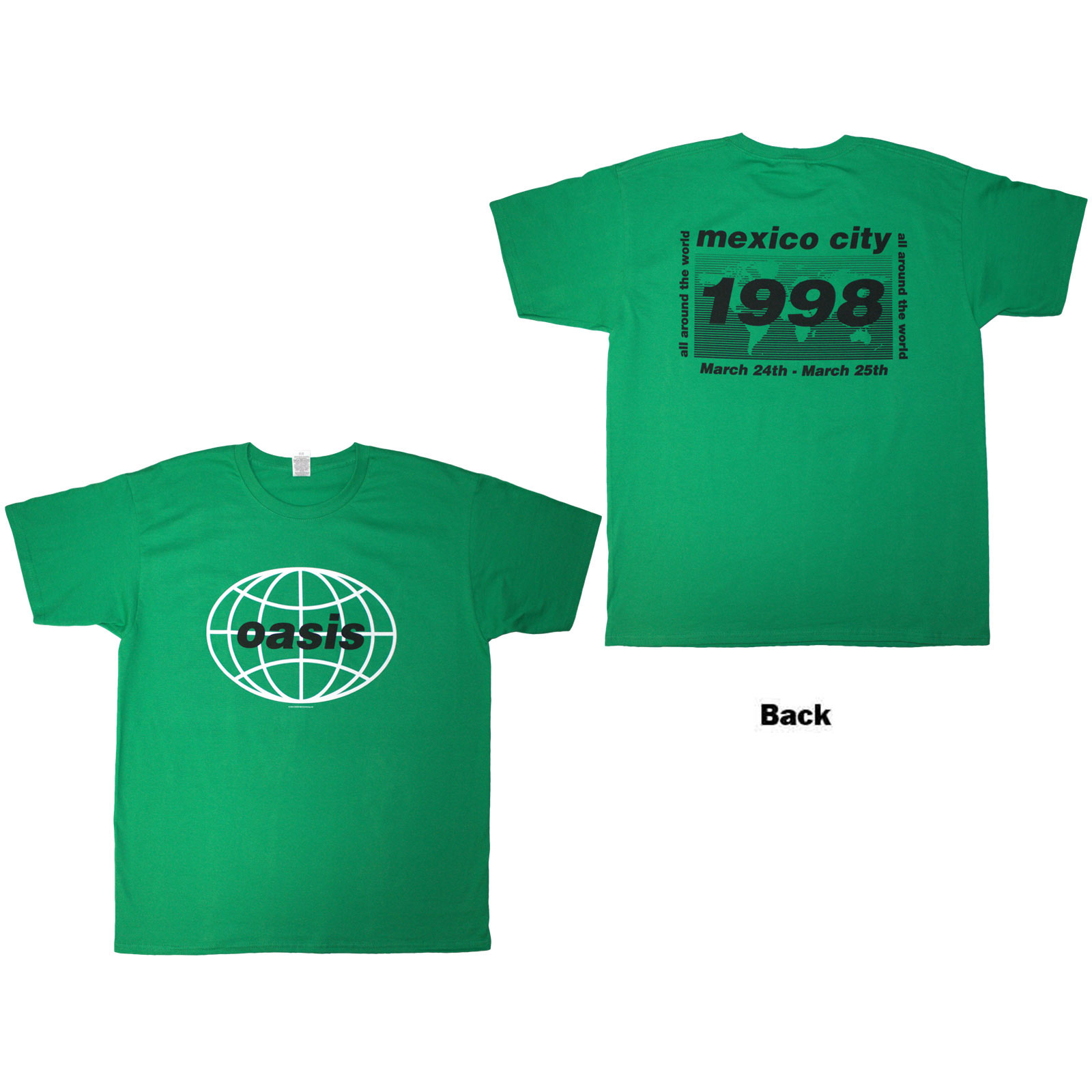 Tričko Oasis - 1998 World Tour - Mexico City, Unisex,Zelená,XXL