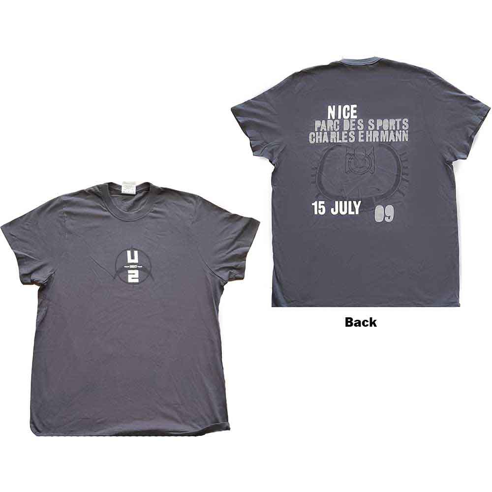 Tričko U2 - 360 Degree Tour Nice 2009, Unisex,Šedá,M