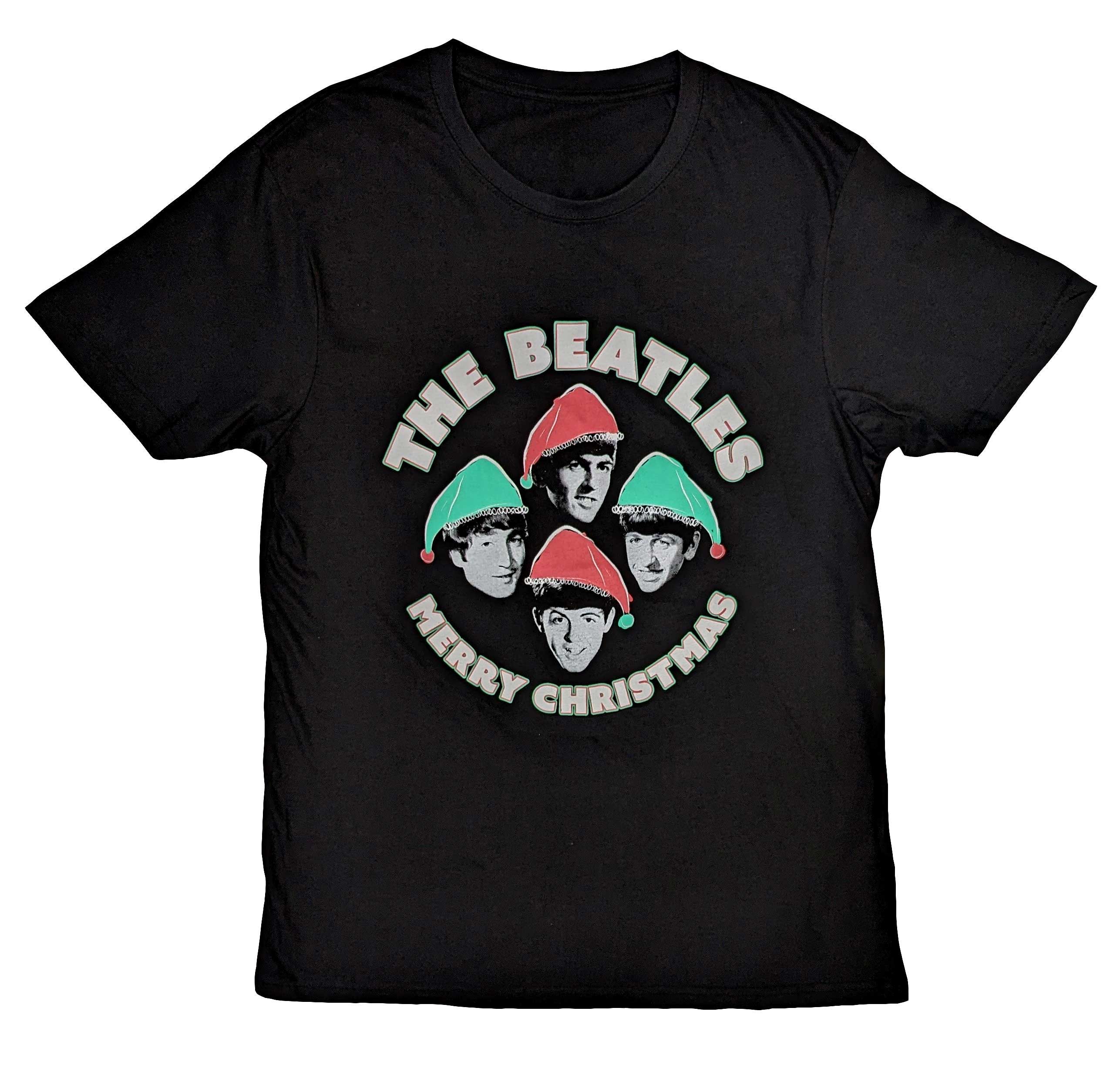 Tričko The Beatles - Xmas Hats, Unisex,Čierna,XXL