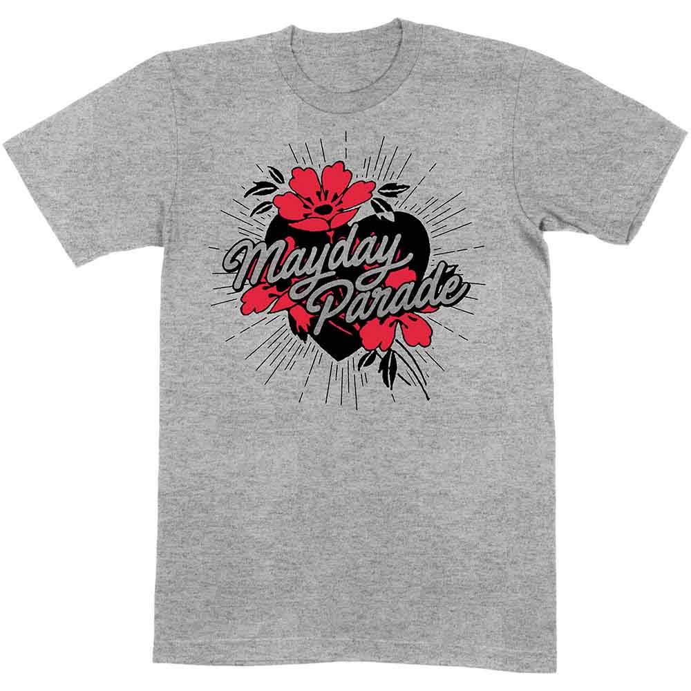 Tričko Mayday Parade - Heart and Flowers, Unisex,Šedá,M