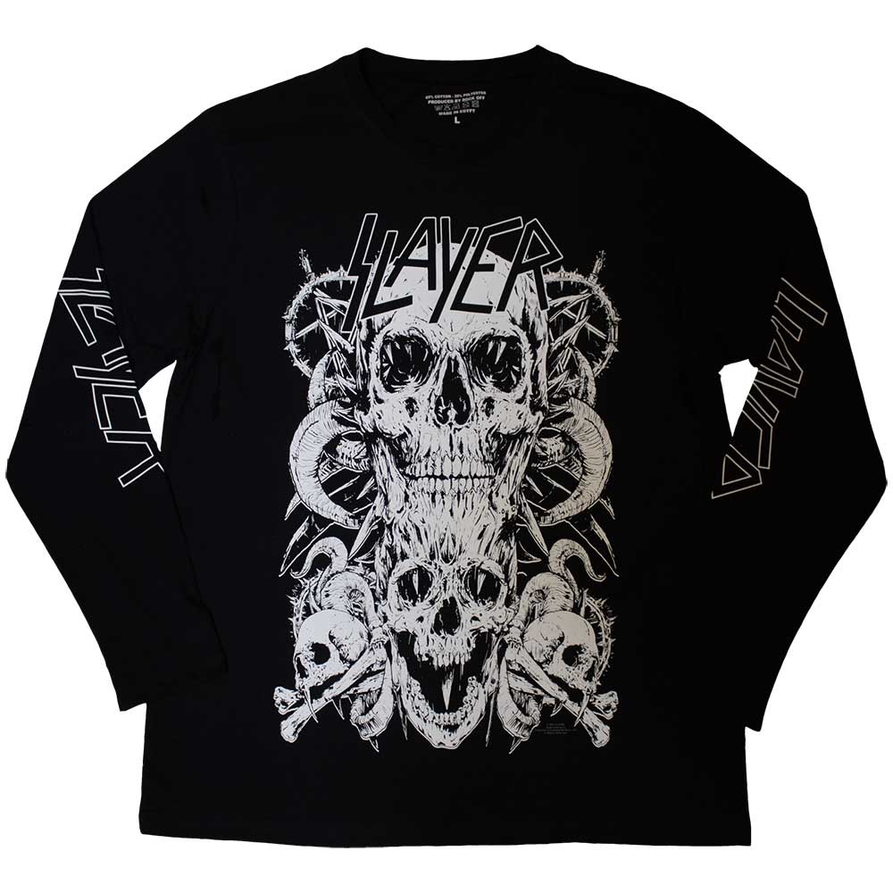 Tričko s dlhým rukávom Slayer - White Skulls, Unisex,Čierna,L