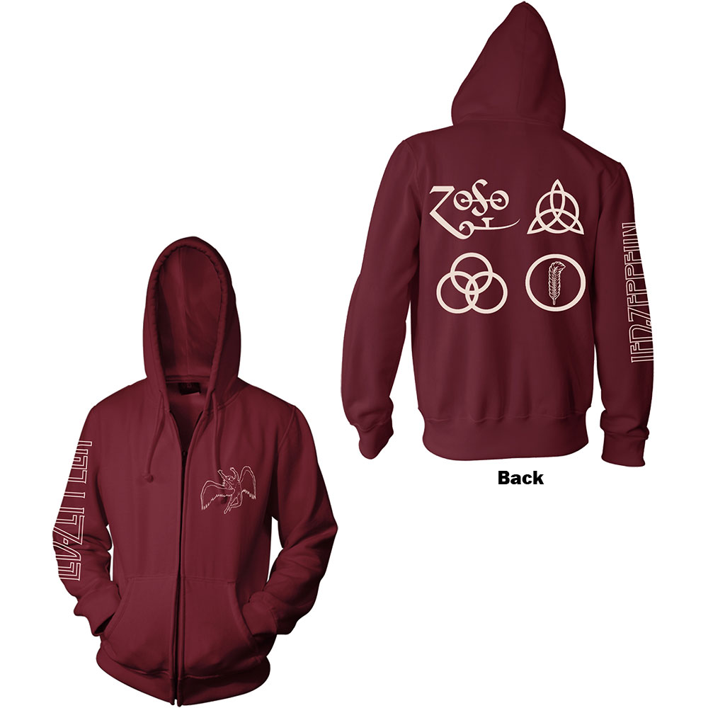 Mikina na zips Led Zeppelin - Symbols, Unisex,Červená,XXL