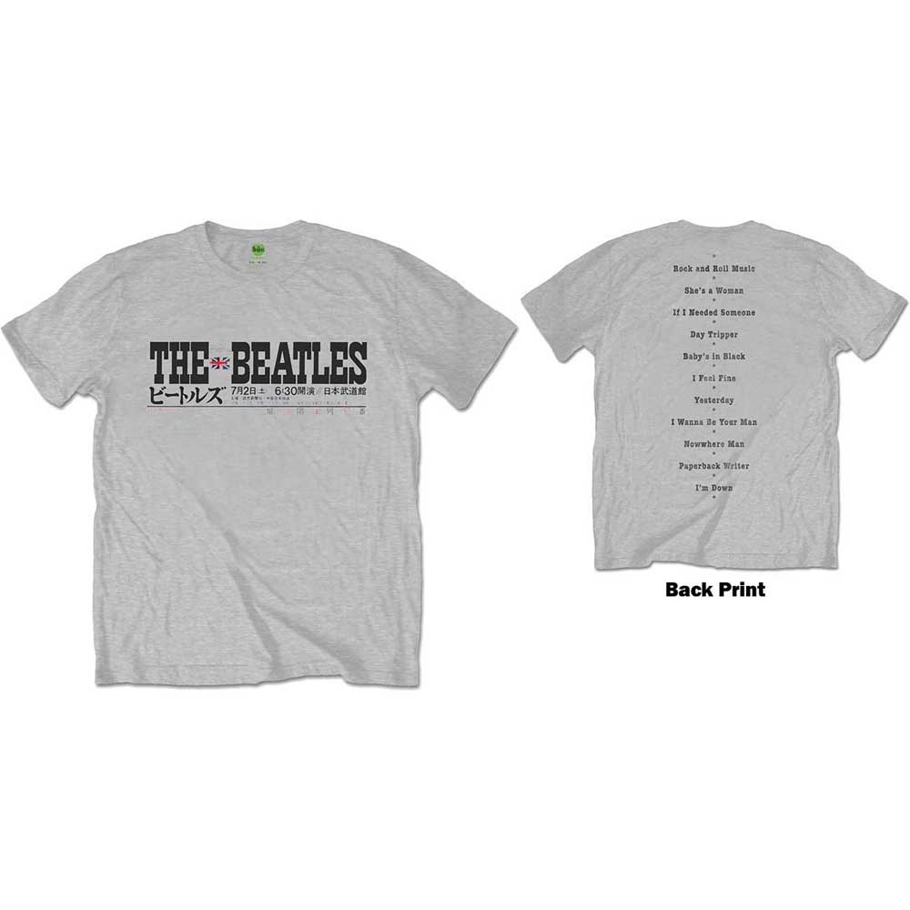 Tričko The Beatles - Budokan Set List, Unisex,Šedá,XXL