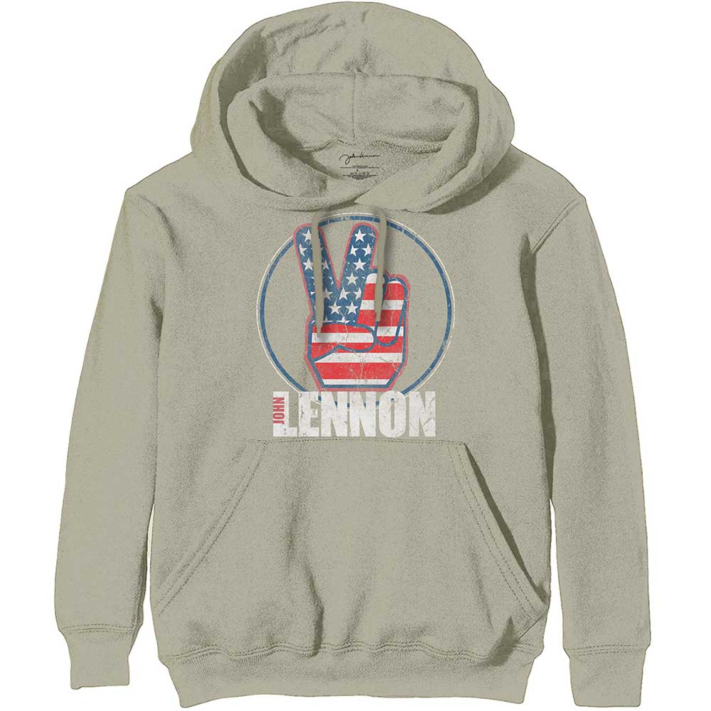 Mikina John Lennon - Peace Fingers US Flag, Unisex,Natural,XL