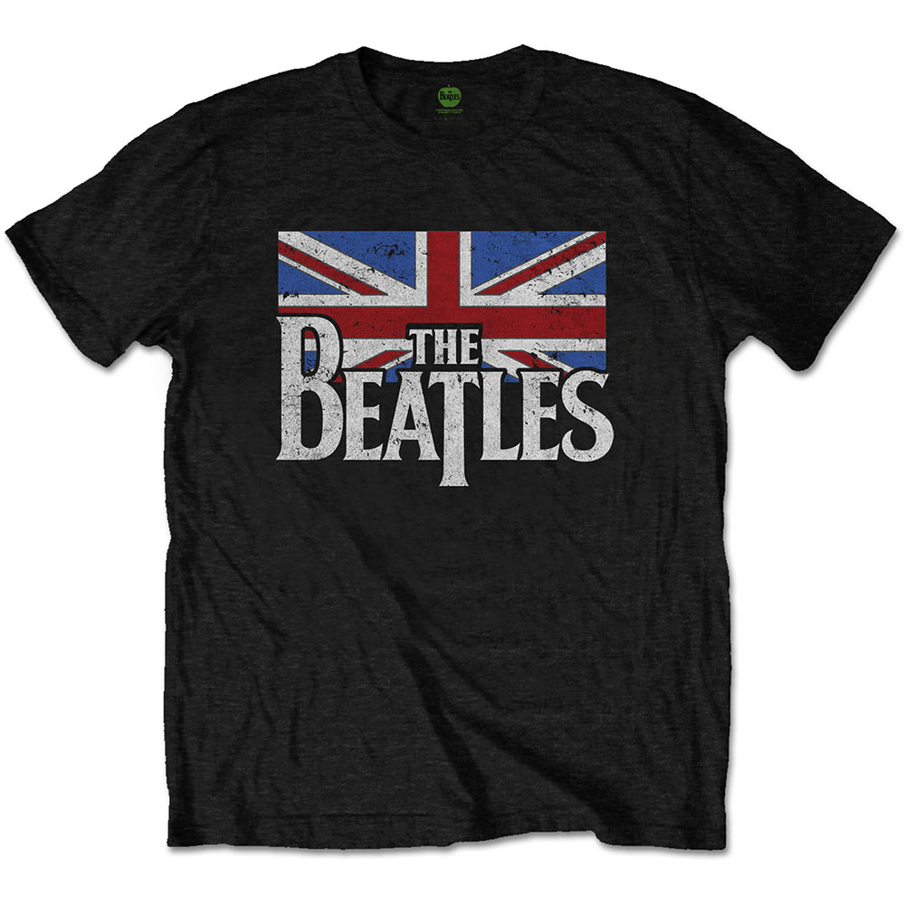 Tričko The Beatles - Drop T Logo & Vintage Flag, Unisex,Čierna,XXL