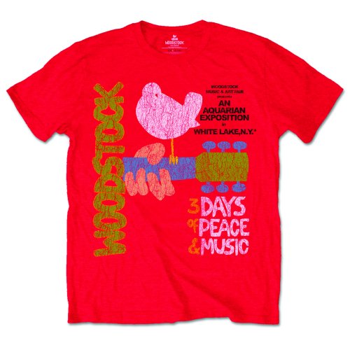 Tričko Woodstock - Classic Vintage Poster, Unisex,Červená,XXL