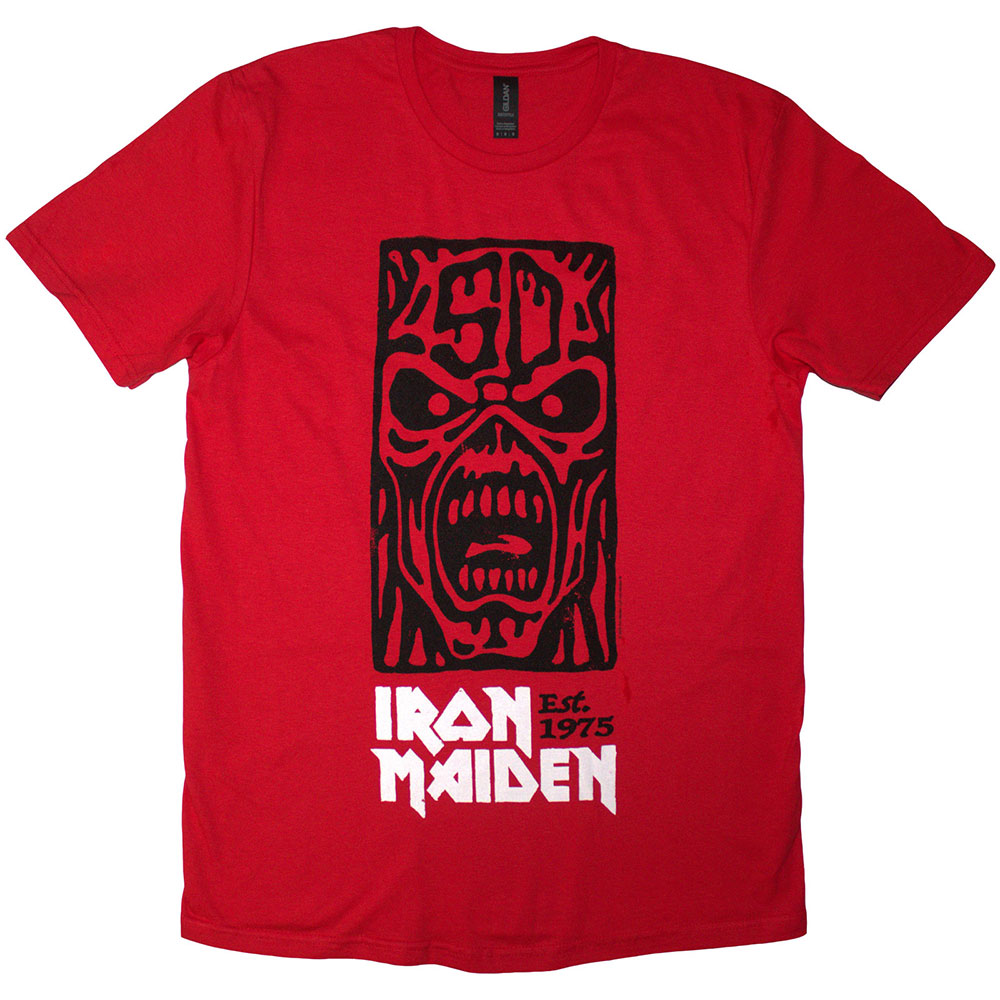 Tričko Iron Maiden - Est. 1975 Stamp Logo Black, Unisex,Červená,XXL