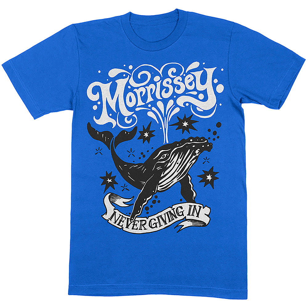 Tričko Morrissey - Never Giving In/Whale, Unisex,Modrá,XXL