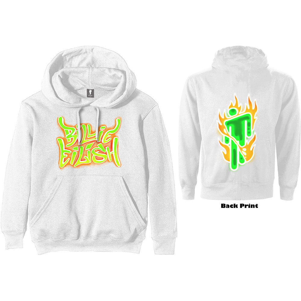 Mikina Billie Eilish - Airbrush Flames Blohsh, Unisex,Biela,3XL