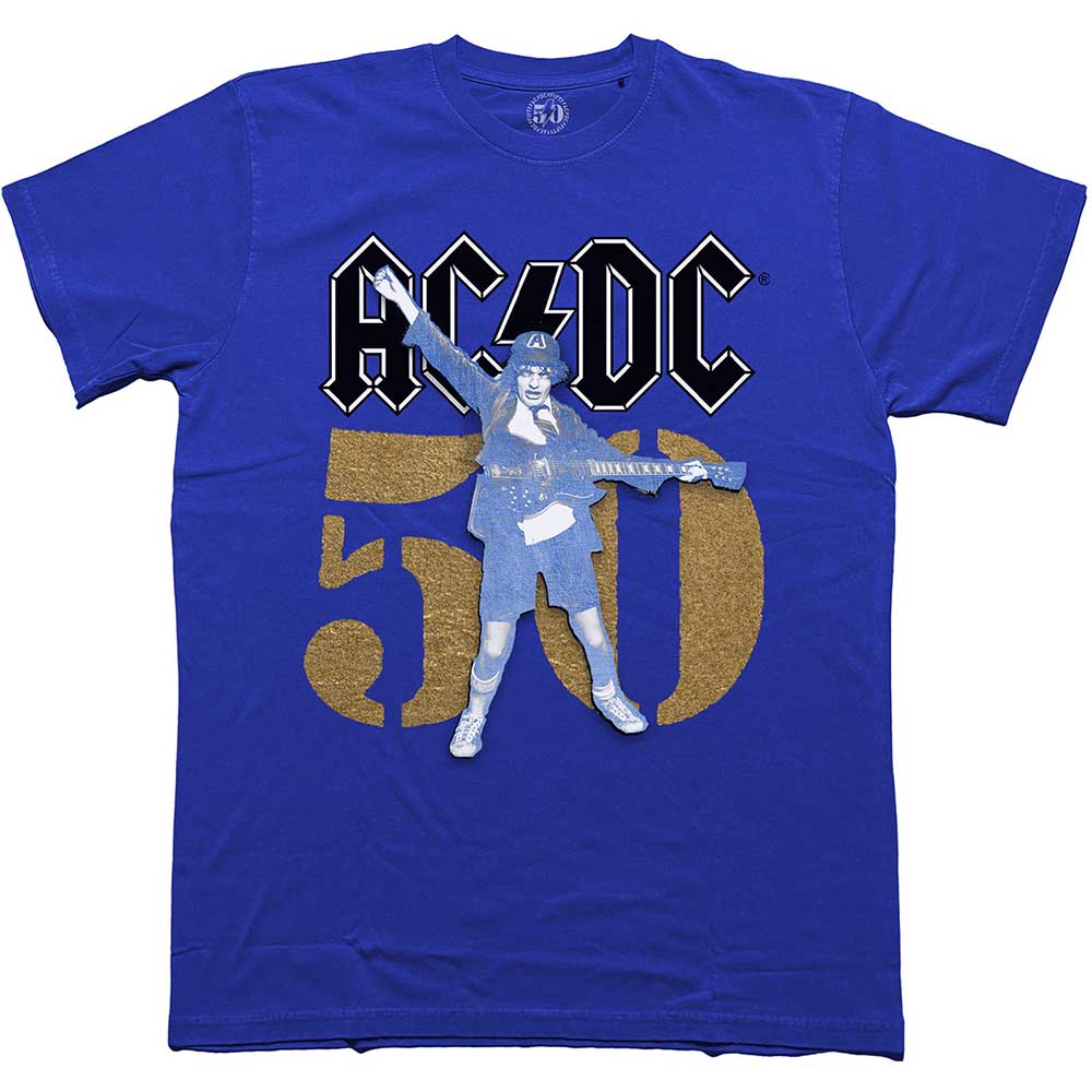 Tričko AC/DC - Gold Fifty, Unisex,Modrá,XXL