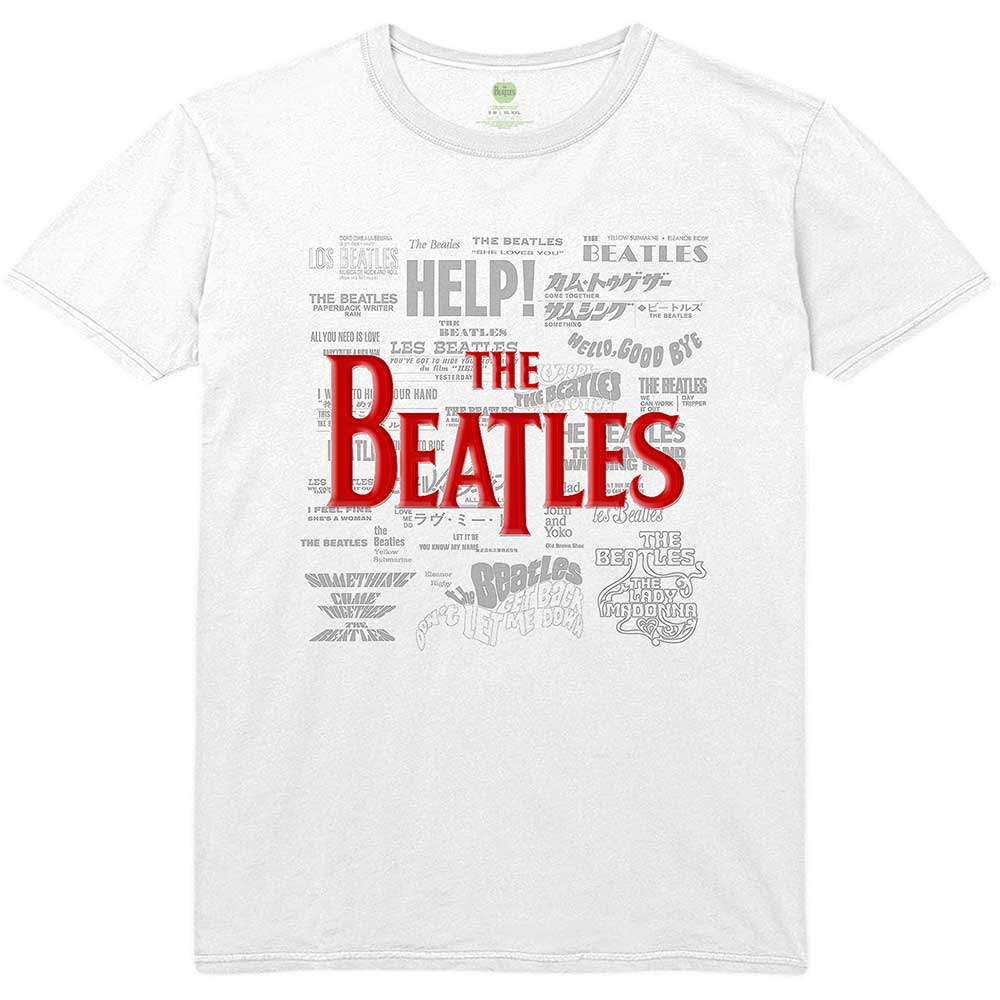 Tričko The Beatles - Titles & Logos, Unisex,Biela,XXL